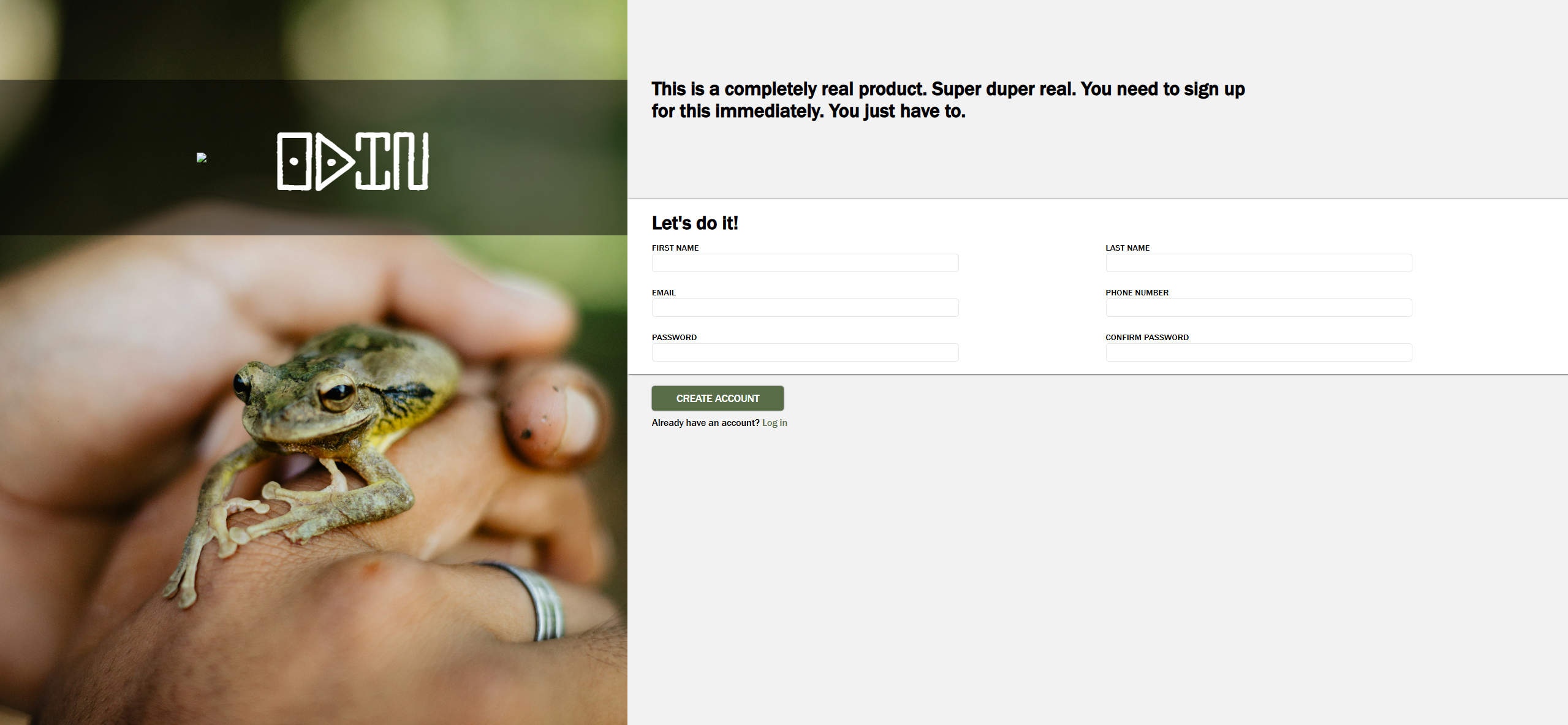 Screenshot of Sign-up Page