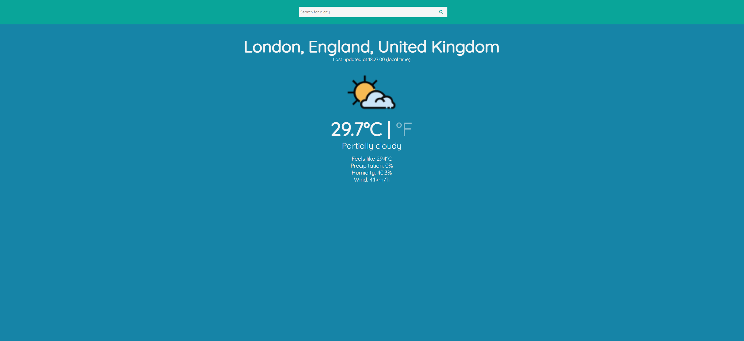 Screenshot of Weather App